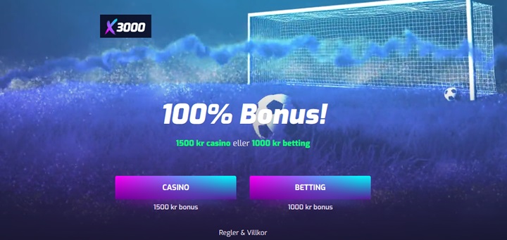 X3000 oddsbonus – 100% upp till 1000 kr