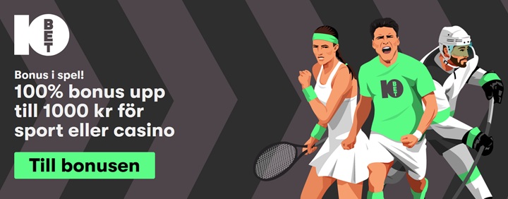 10Bet oddsbonus – 100% upp till 1000 kr